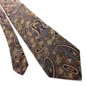 Liberty Of London Brown & Grey Silk Tie Woven‎ Short Paisley Abstract